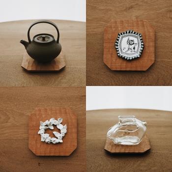 糯米瓷 | 木器 中式八角小杯墊 迷你木盤 傳統雕刻紋理 點心木盤
