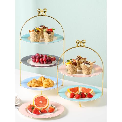 陶瓷水果盤家用客廳下午茶點心架蛋糕盤會所酒店多層甜品臺展示架