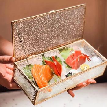 日式和風刺身盒子高顏值酒店餐具復古帶蓋玻璃長方盒盤子日本料理