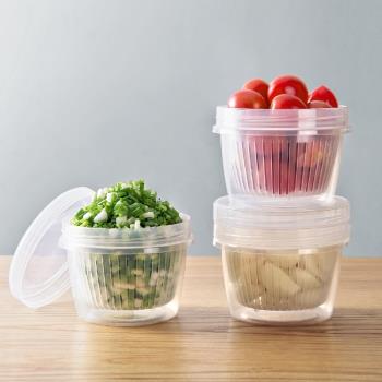 便攜式蔥花保鮮盒廚房塑料冰箱水果密封盒家用圓形瀝水姜蒜收納盒