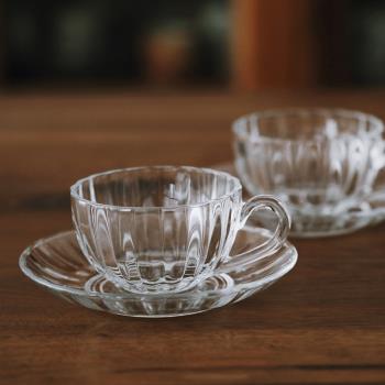 糯米瓷國器ins復古玻璃咖啡杯套裝瓜棱下午茶水杯家用透明杯 茶具