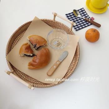 ins日韓系風手工藤編雙耳托盤水果零食托盤面包雜物收納美食攝影
