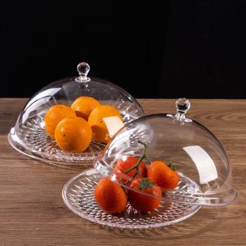 超市促銷試吃盤帶蓋水果盤塑料點心亞克力分格三格蛋糕食品防塵罩