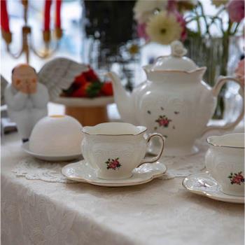 ZJ HOME 出口單英式復古玫瑰下午茶杯碟水壺宮廷風浮雕陶瓷套裝