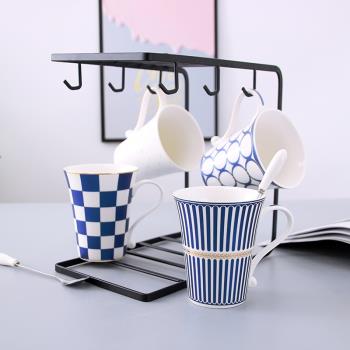 創意個性陶瓷馬克杯家用客廳喝水杯套裝歐式咖啡杯辦公杯子帶杯架