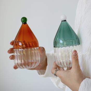 澤滕家創意甜品帶蓋罐子高硼硅玻璃可愛布丁碗小糖罐調味罐儲物罐