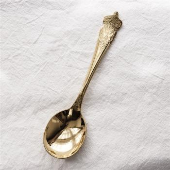 出德國316輕奢復古金色皇冠貴族浮雕西餐主餐勺喝湯勺18-10不銹鋼