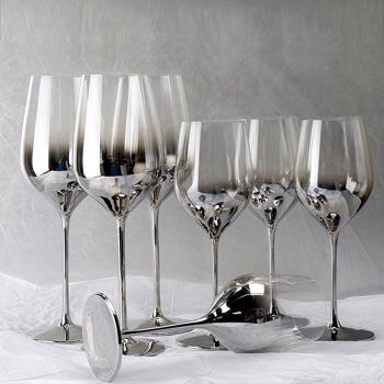 電鍍灰色水晶香檳杯套裝家用高腳杯葡萄酒杯大號紅酒杯子一對高檔