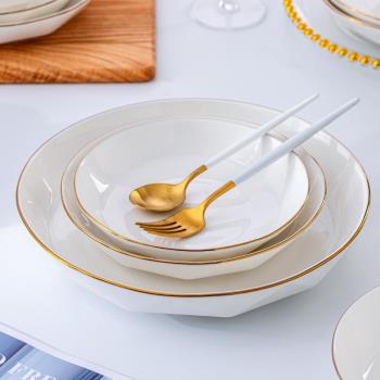 盤子菜盤家用2024新款輕奢炒菜碟可微波純白陶瓷深盤套裝組合餐盤