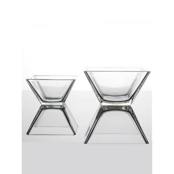 高級水晶方形玻璃果盤四方方碗自助餐玻璃碗玻璃盤正方透明水果盤