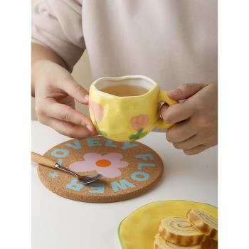 態生活高顏值復古手繪風陶瓷馬克杯家用早餐下午茶咖啡杯碟套裝
