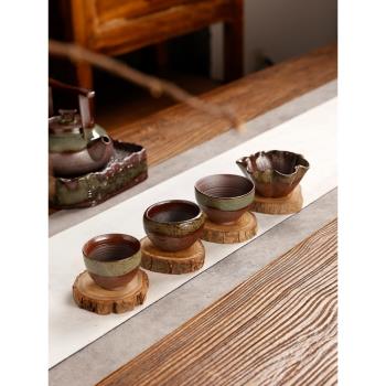 復古柴燒小茶杯創意花形杯陶瓷主人杯家用粗陶泡茶碗窯變茶盞單杯