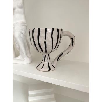 態生活 ins創意陶瓷咖啡杯家用小眾精致高檔斑馬紋水杯復古馬克杯