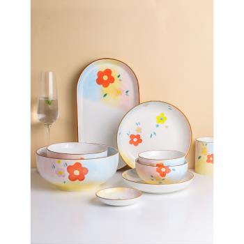 川島屋雅朵日式碗碟套裝家用湯碗面碗吃飯碗創意個性陶瓷餐具盤子
