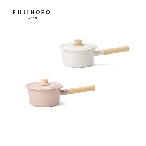 【FUJIHORO 富士琺瑯】COTTON 簡約系列 單柄附蓋調理鍋 (粉/白)14cm/1.2L