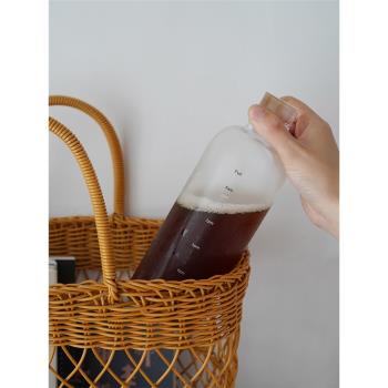 然而家 高顏值玻璃水瓶夏季水壺果汁冰飲料咖啡冷萃瓶分裝密封瓶