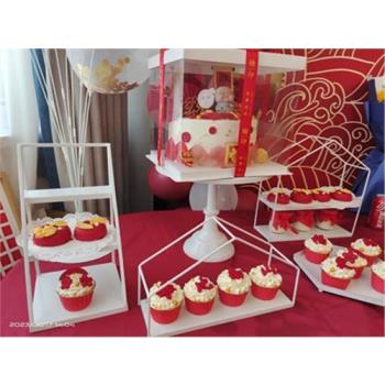 歐式冷餐茶歇擺臺白色蛋糕點心托盤架子生日裝飾甜品臺展示架擺件