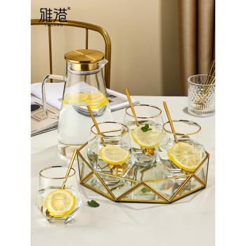 網紅透明玻璃水杯子女家用客廳耐熱茶杯套裝 高顏值簡約北歐ins風