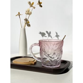 日式冰川杯帶把帶蓋高級感非耐熱玻璃杯ins風牛奶咖啡早餐泡茶杯