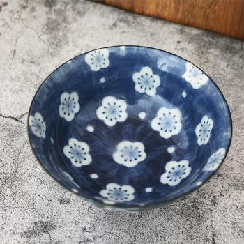 日本進口美濃燒米飯碗面碗湯碗手繪花 福梅市松飯碗