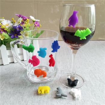 創意動物硅膠吸盤酒杯標簽杯子標示貼水杯記號器聚會酒杯標識器