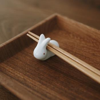 糯米瓷 國器 簡約兔子筷子架 家用可愛筷子托陶瓷卡通筷枕