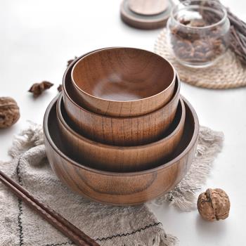 象有秘密好看的碗原木日式飯碗成人實木碗湯碗拉面碗整木制作木碗