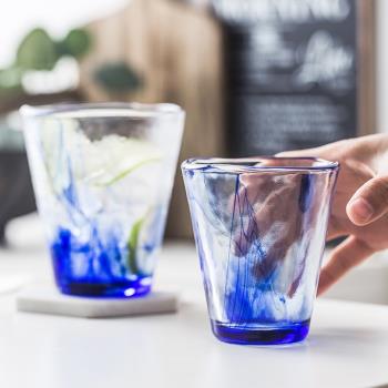 北歐INS水晶云彩鋼化玻璃杯子家用耐熱茶杯藍色創意水杯東方水墨