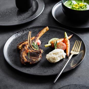 日式家用陶瓷碗盤西餐牛排盤黑色ins風碗碟創意復古北歐餐具套裝