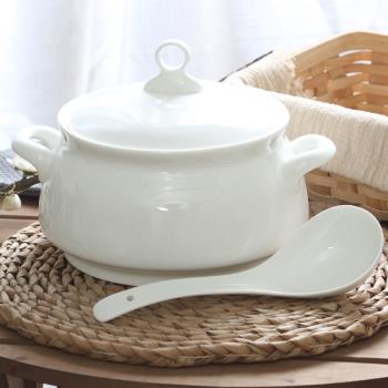 家用雙耳大碗個性純白色大號骨瓷湯鍋帶蓋湯盆湯碗宮廷煲陶瓷品鍋
