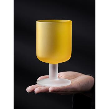 法式中古落日杯磨砂水晶玻璃高腳杯雞尾酒杯子創意彩色甜品果汁杯