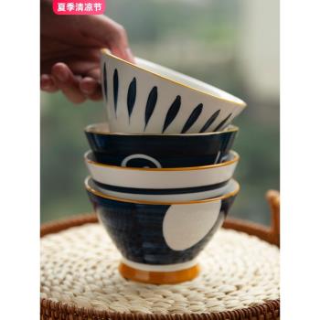 和風四季日式陶瓷釉下彩餐具高腳飯碗家用零食碗湯碗微波爐大肚碗