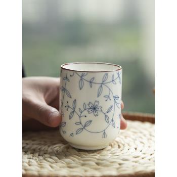 和風四季日式陶瓷杯直口水杯家用釉下彩茶杯熱水杯飲料杯擺臺杯子