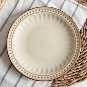 復古做舊創意陶瓷餐具美式浮雕西餐盤湯菜盤子牛排盤淺盤水果盤