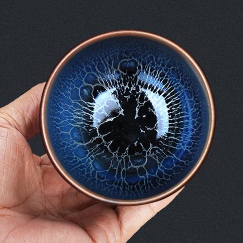 建盞主人杯單杯全包釉龍鱗紋藍蓮花盞杯純手工鐵胎禪定杯茶盞茶杯