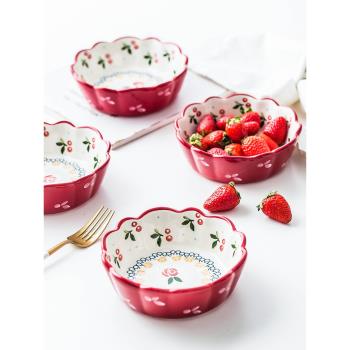 日式INS早餐陶瓷碗櫻桃小碗可愛水果沙拉碗吃飯碗 網紅家用甜品碗