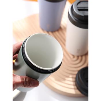歐式陶瓷內膽咖啡杯車載高顏值便攜隔熱戶外水杯簡約牛奶保溫茶杯