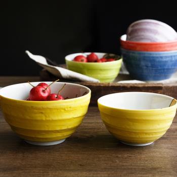 美濃燒 日本進口餐具 手繪蔬菜面碗創意飯碗家用可愛陶瓷湯碗大碗