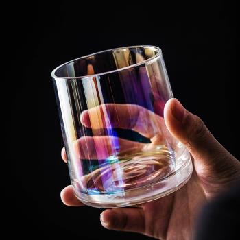 北歐灰色玻璃杯家用威士忌酒杯透明水杯INS網紅炫彩飲料果汁杯子