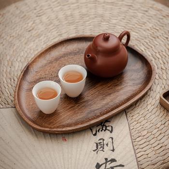 極素黑胡桃木茶盤托盤家用日式長方形原木質小型泡茶杯子實木茶托