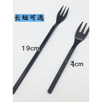 一次性叉子 水果叉奶茶店專用 水果茶叉創意塑膠加長長柄沙拉叉子