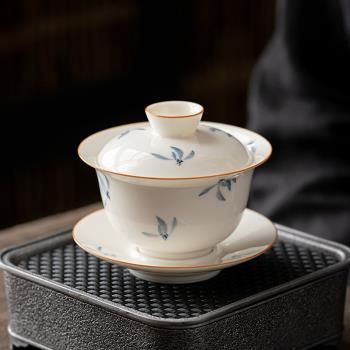 手繪蘭花懸停三才蓋碗茶杯青花瓷泡茶杯單個茶碗泡茶杯不燙手茶具