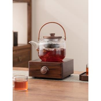 胡桃木電陶爐煮茶器小型圍爐煮茶壺玻璃燒水壺蒸汽白茶泡茶具套裝