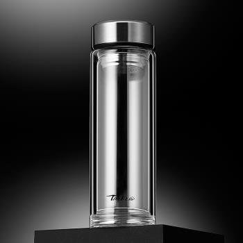 大容量水杯雙層玻璃杯泡茶個人專用男士高檔透明隔熱茶水分離杯子