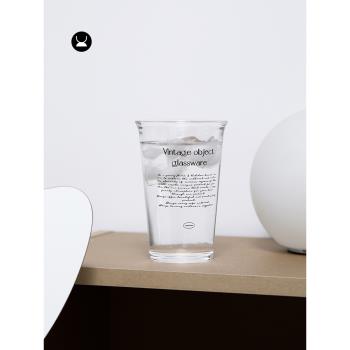 尤本家居法式玻璃水杯高顏值杯子玻璃杯透明咖啡杯帶字母杯早餐杯