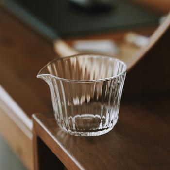 糯米瓷 國器 豎紋玻璃公道杯耐熱分茶器透明復古茶杯重瓣家用茶具