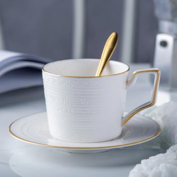 北歐ins簡約描金咖啡杯碟勺套裝骨瓷純白色西餐配套陶瓷咖啡套杯