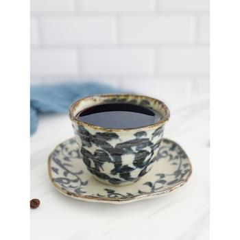 日本原裝進口美濃燒咖啡杯帶托日式復古簡約釉下彩茶杯辦公室水杯