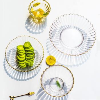 ins風金邊玻璃拌飯沙拉碗透明家用吃飯北歐風格創意網紅水果盤子1