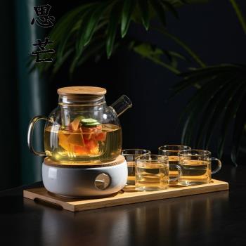 高級下午茶茶具套裝耐高溫玻璃水果茶壺蠟燭加熱底座花茶壺泡茶器